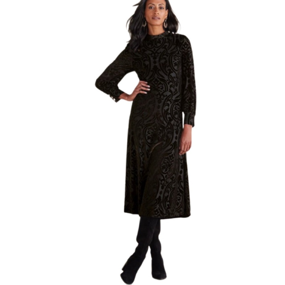 $170 NWT Soft Surroundings HADLEY Black Abstract Velvet Dress - Size 16 - Picture 2 of 14